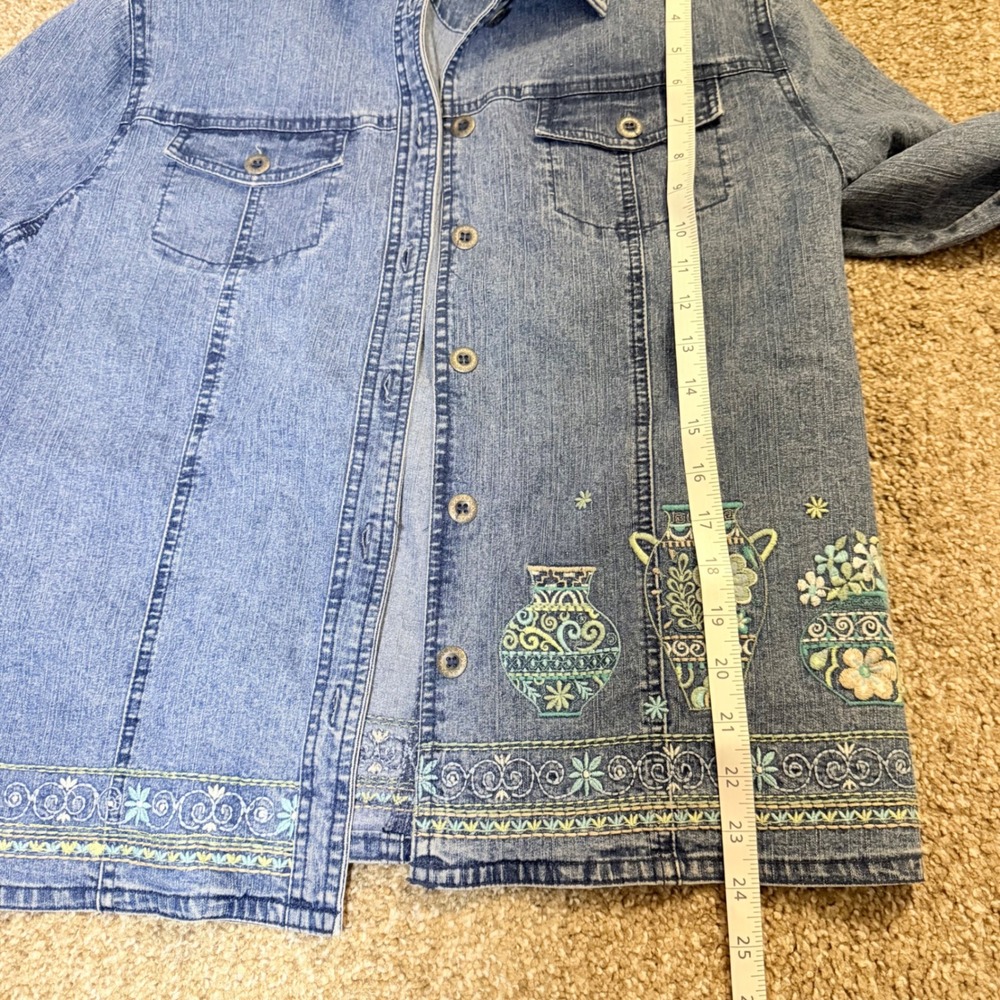Women's Alfred Dunner Denim Jacket Long Sleeve Top Embroidered y2K Floral SZ 12 - Picture 5 of 7